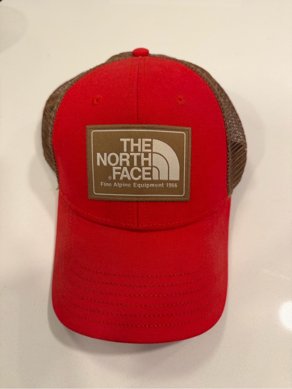 The North Face Red and Brown Mesh Trucker Hat